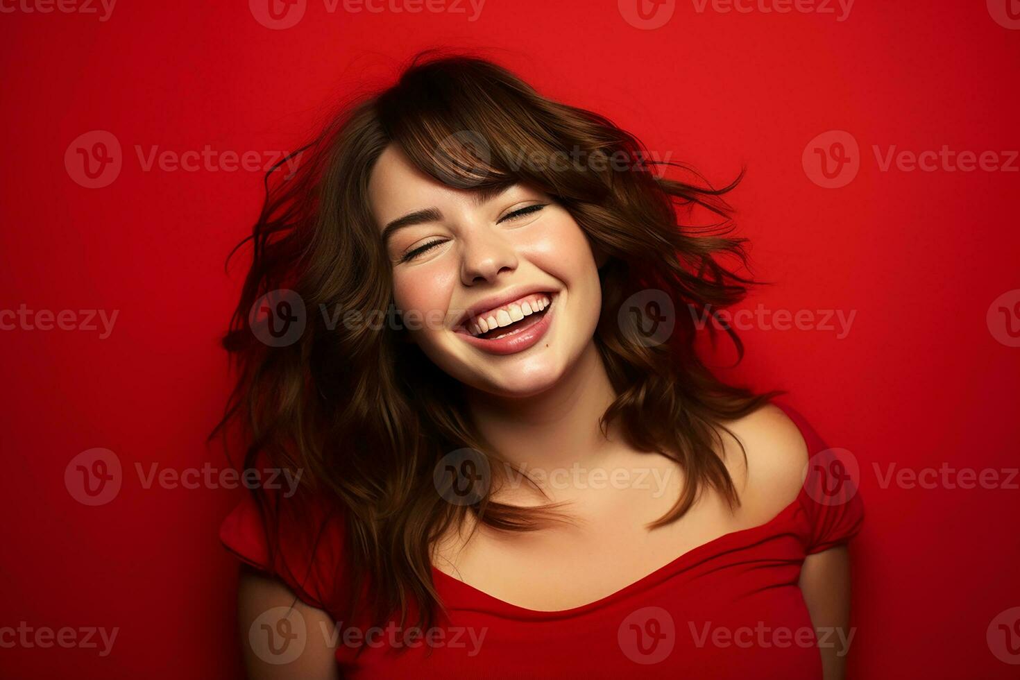 Ai generated Studio portrait of beautiful fat overweighted woman on different colour background photo
