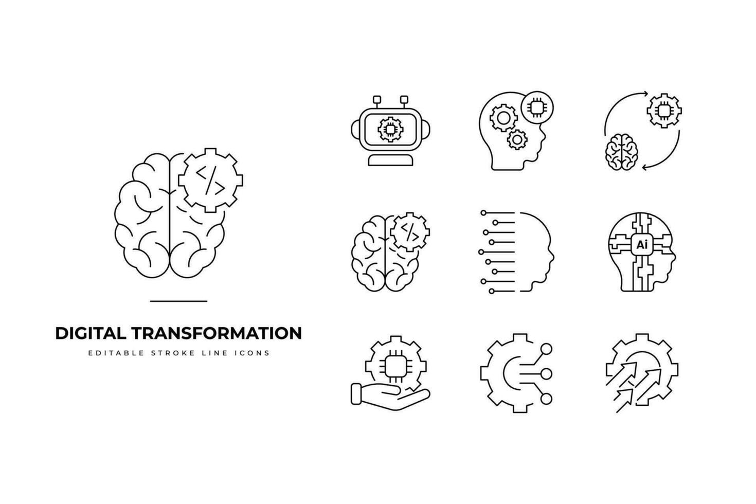 Set of digital transformation Icons. Simple line art and editable stroke icons pack. vector