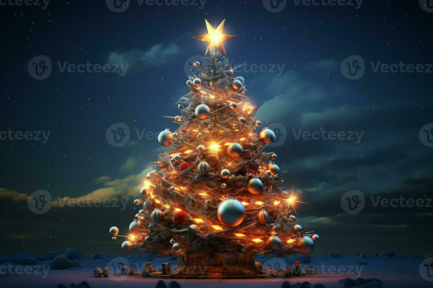 Ai generated Image of christmas celebration tree in modern and classical design in the street and nature and interior photo