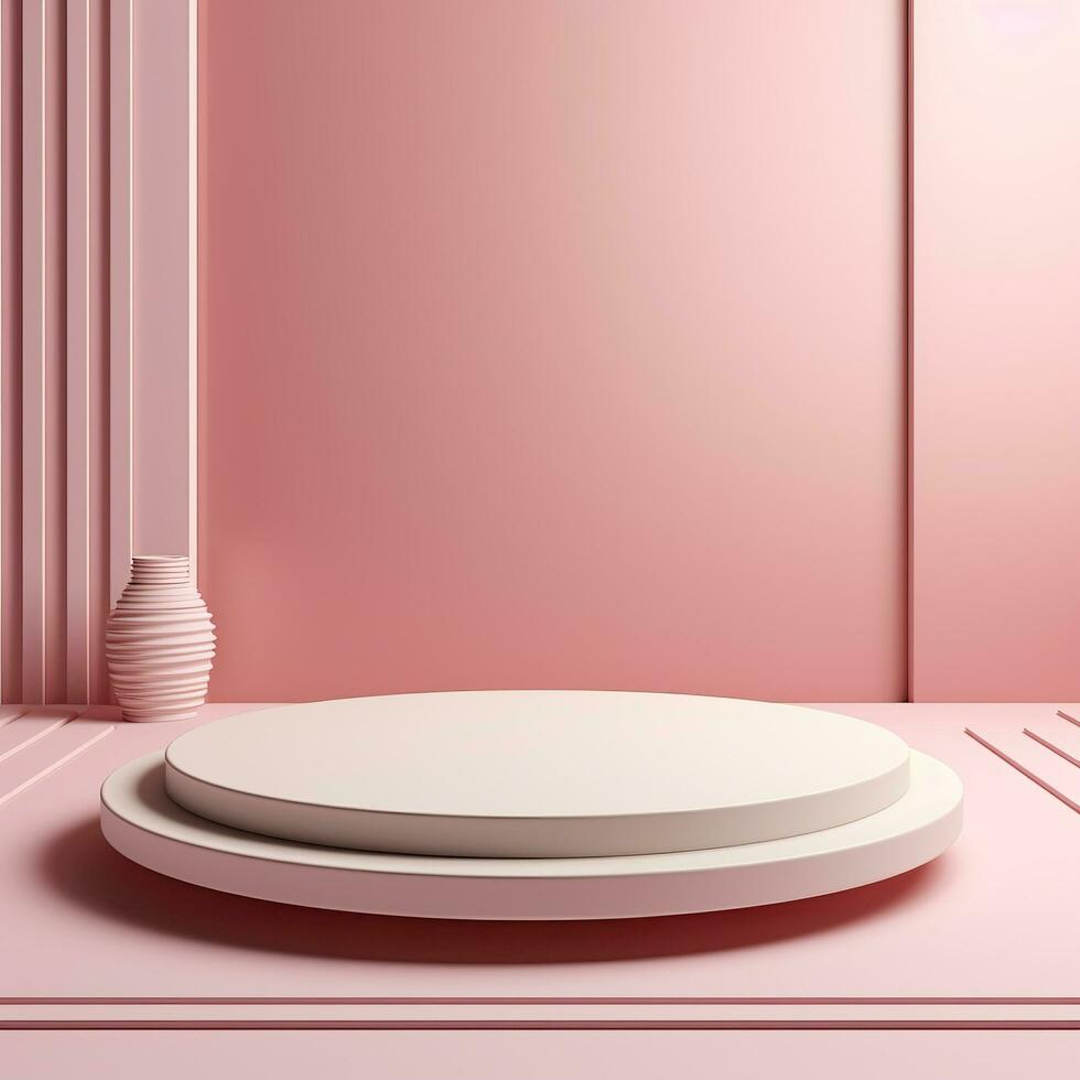 Empty minimalistic podium, stage, stand, pedestal for goods. Generative AI photo