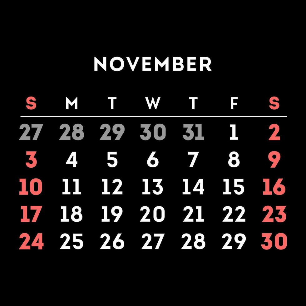 November 2024 month calendar. Vector illustration. 31721805 Vector Art
