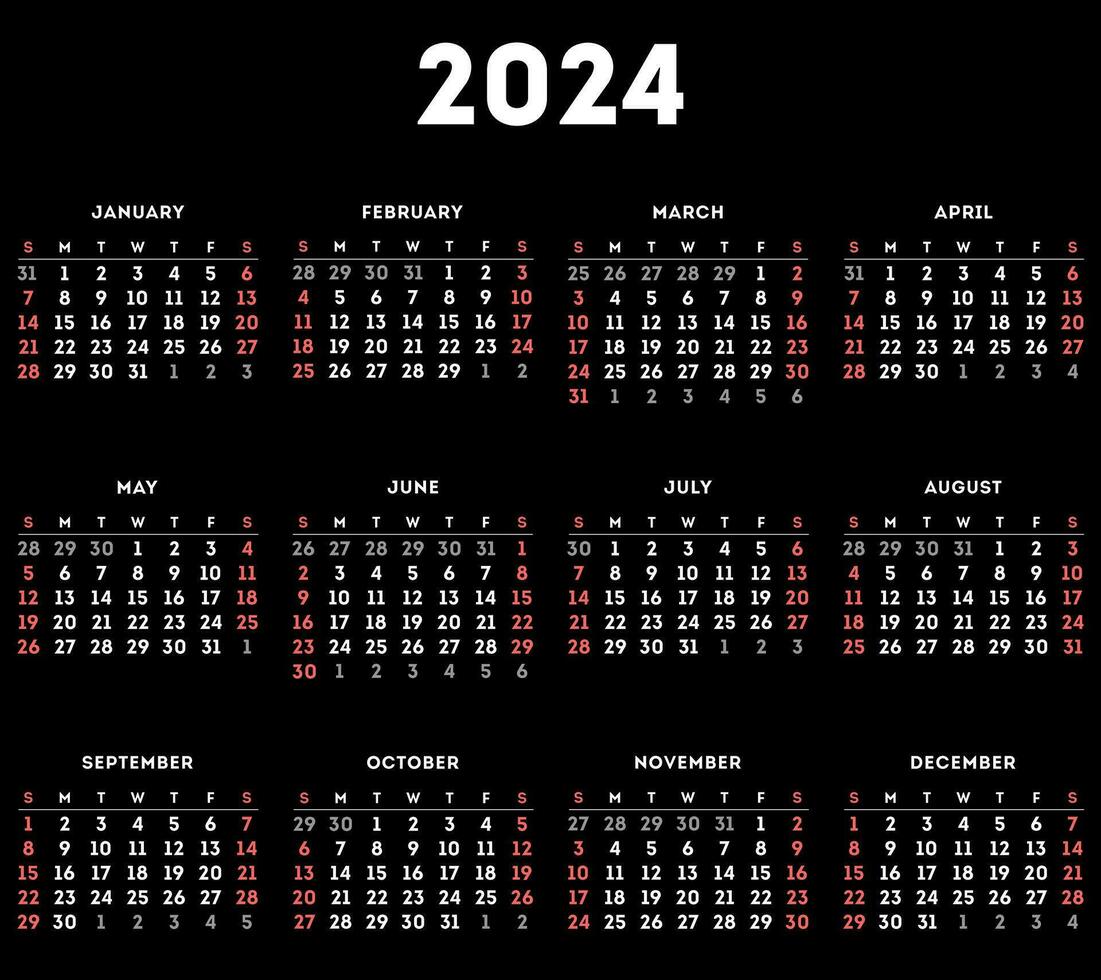 Simple calendar 2024. Vector illustration.