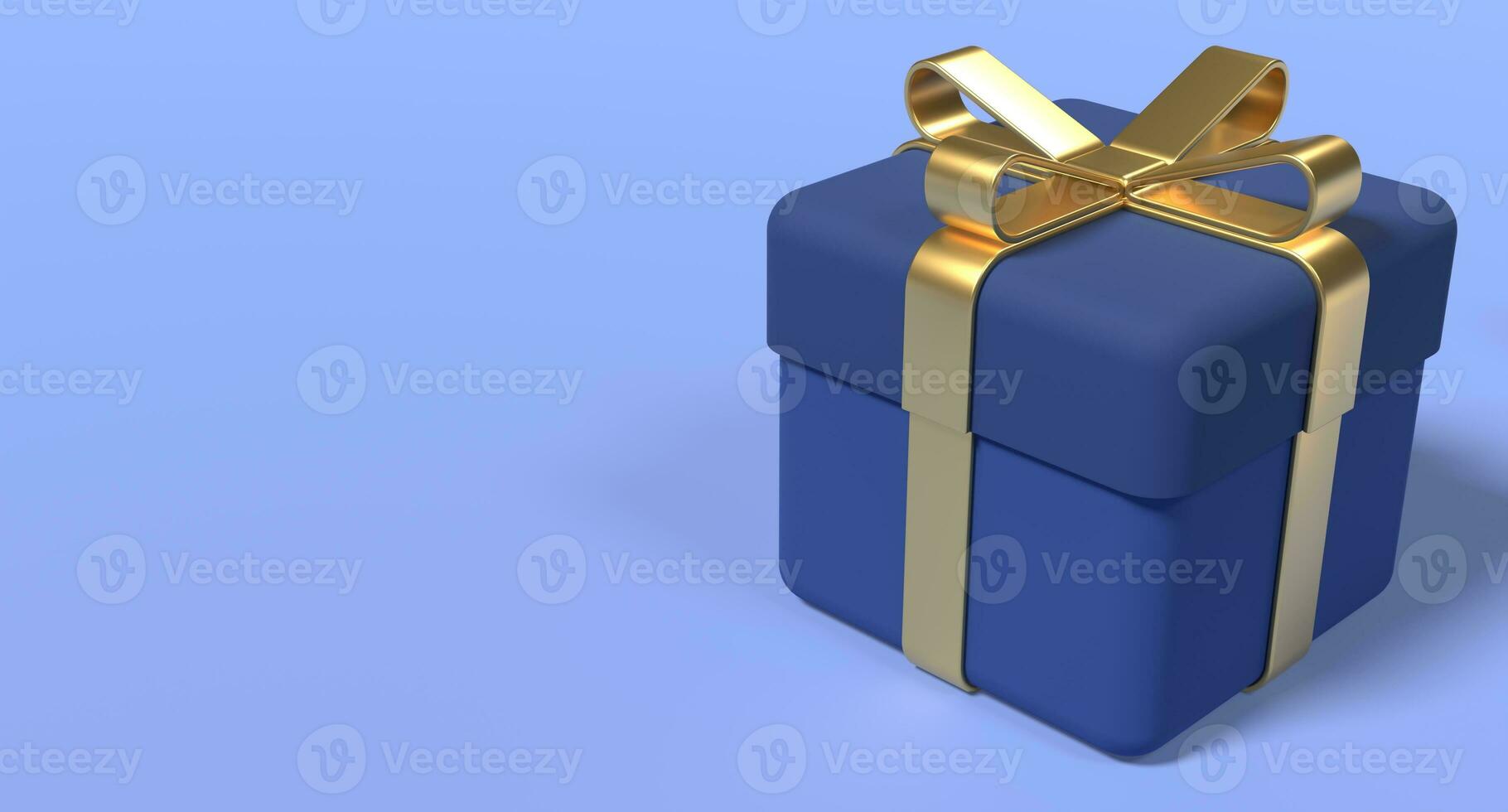 3D gift box with golden ribbon. 3D gift box icon. Birthday celebration concept. 3D rendering photo