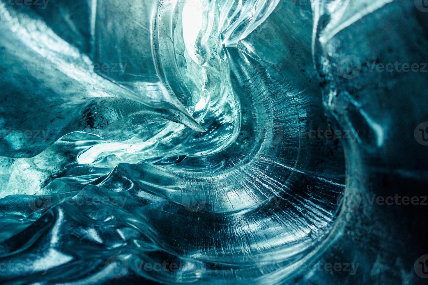 Ice pathways with visibly shattered icebergs at Vatnajokull glacier. Ice crevasse tunnel with icy blocks used for glacier hiking among gorgeous blue chunks of ice in arctic location. photo