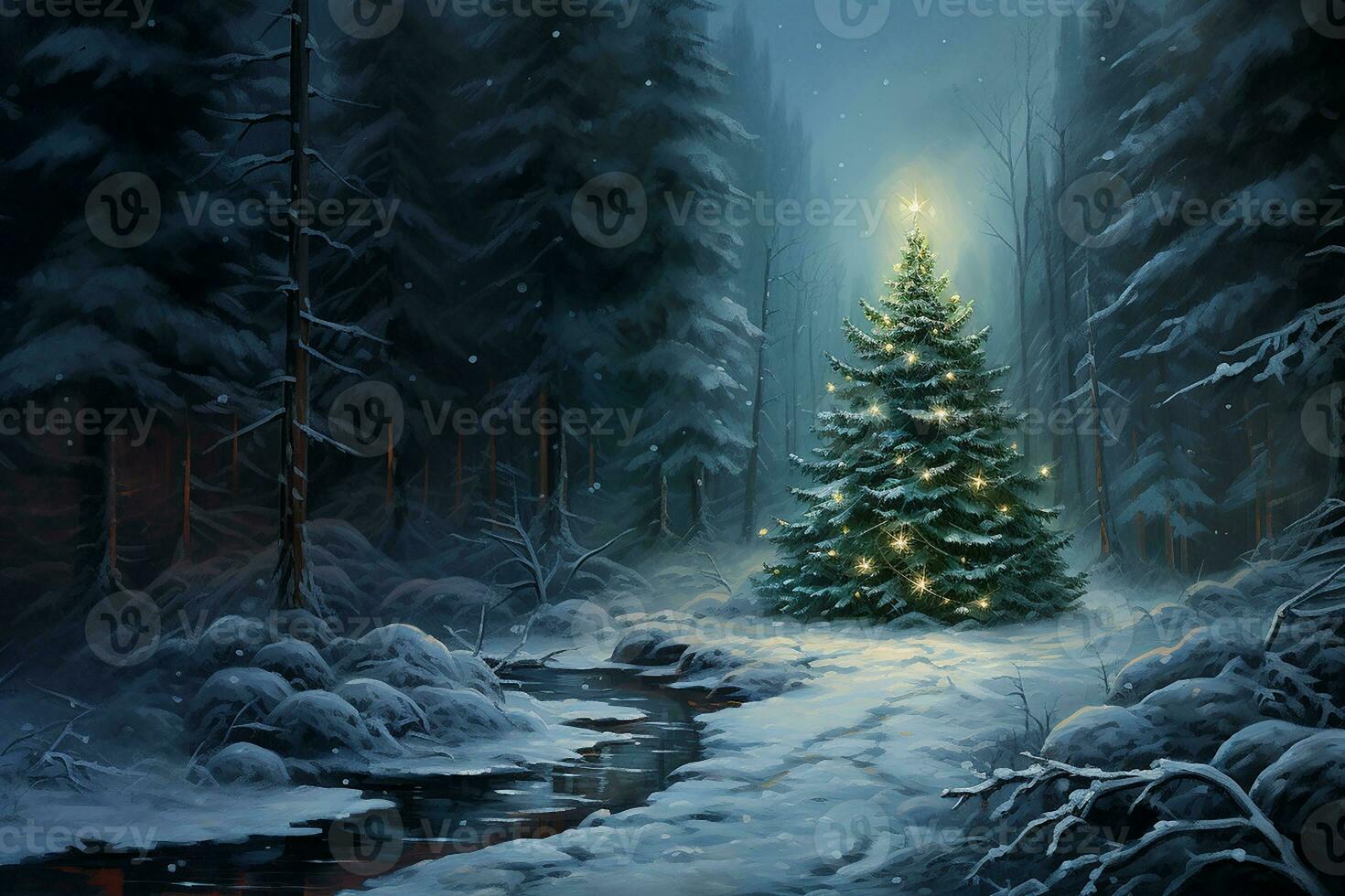 ai generado imagen de Navidad celebracion árbol en moderno y clásico diseño en el calle y naturaleza y interior foto