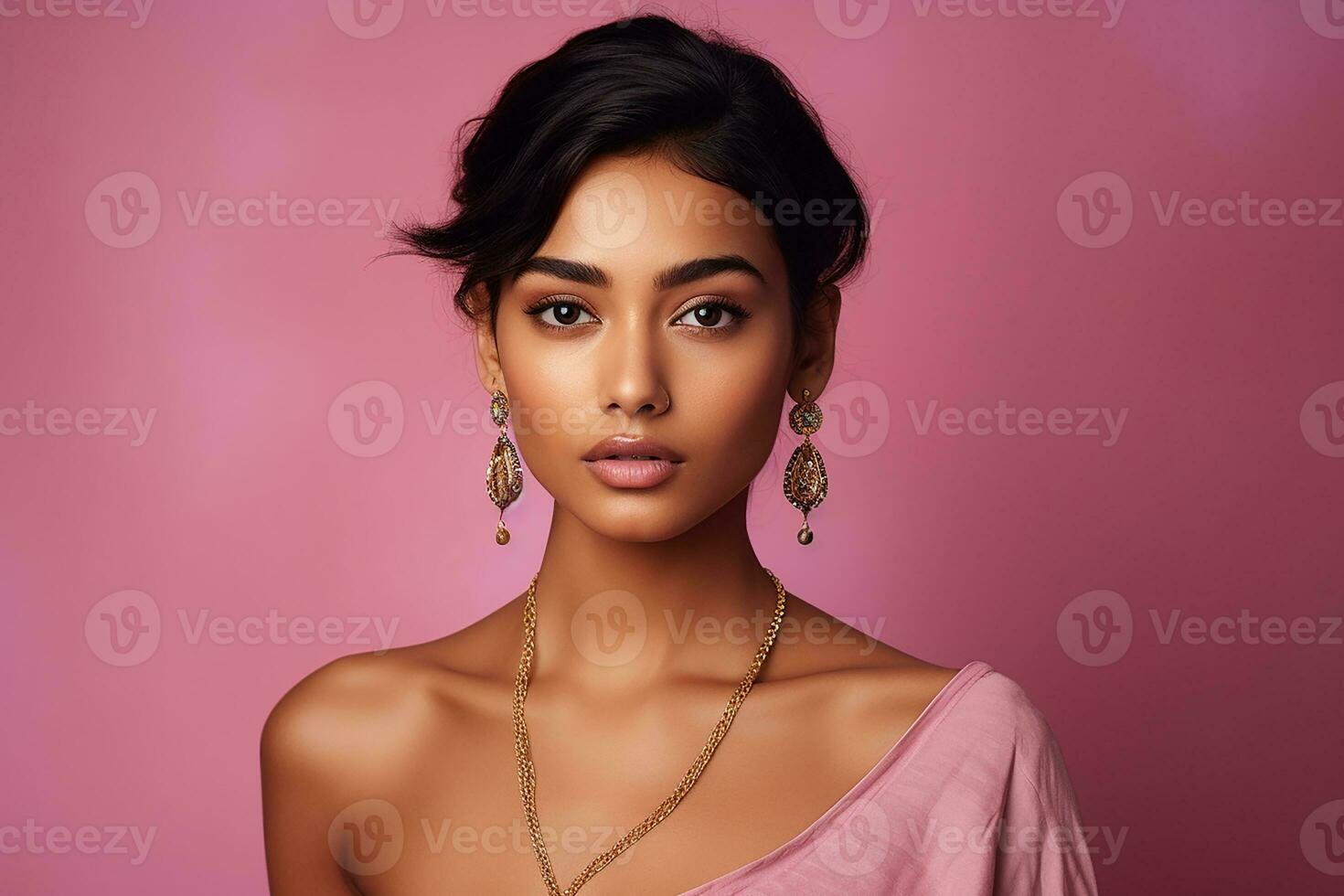 Ai generated Studio portrait of beautiful indian woman in casual and national dress in different colours background photo