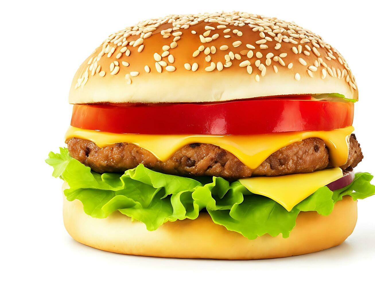 Big sandwich - hamburger burger with beef an amazing delicious cheese burger Ai generated. photo