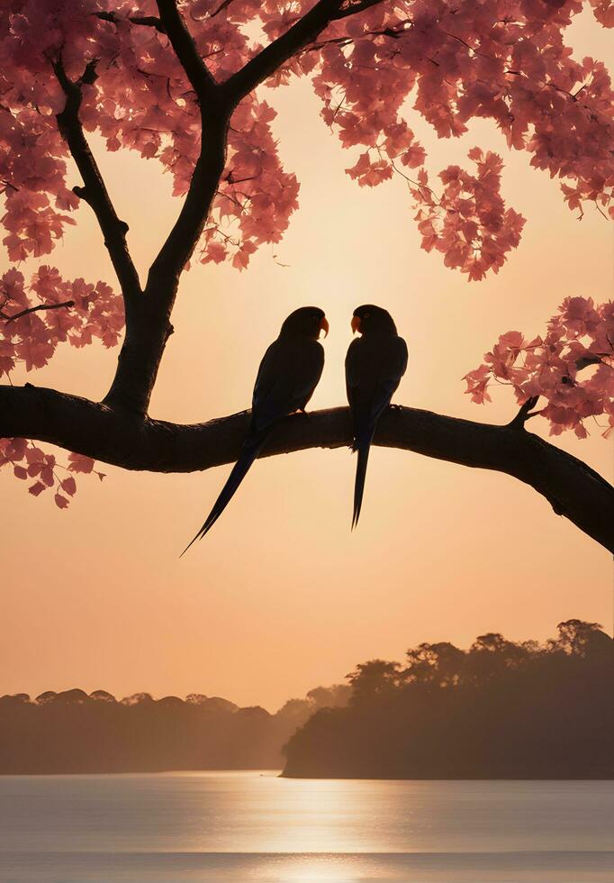 Capturing Love Birds. Heartwarming Photos of Affectionate Avian Couples. Ai Generative