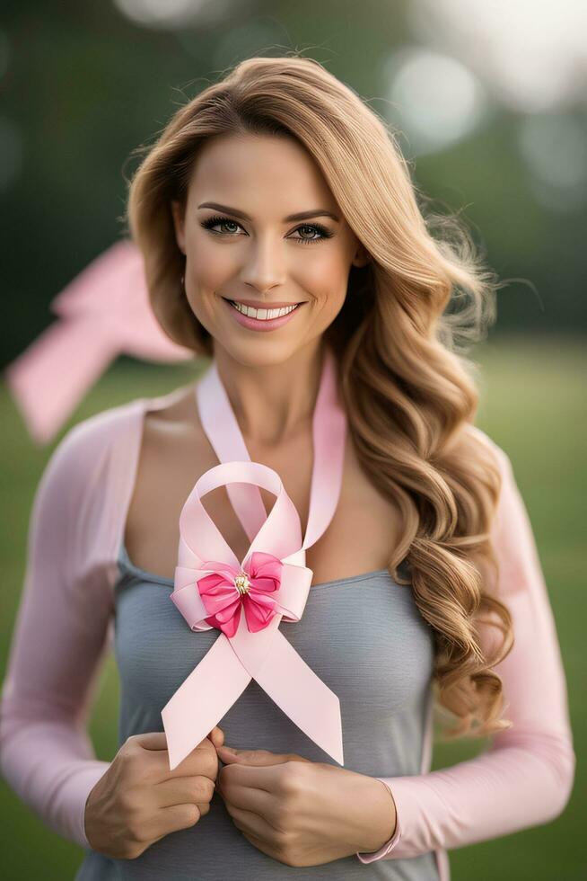 pecho cáncer conciencia. mundos pecho cáncer día rosado cinta temático ai generativo foto