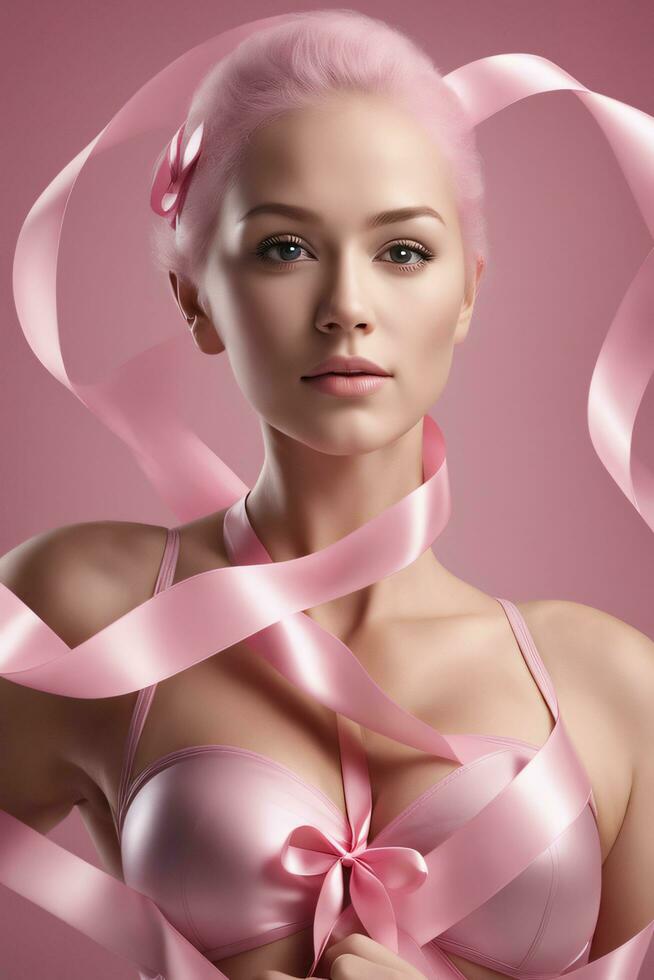 Breast cancer awarness. worlds breast cancer day pinked ribbon themed. Ai Generative photo