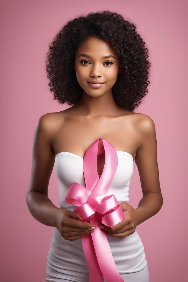 Breast cancer awarness. worlds breast cancer day pinked ribbon themed. Ai Generative photo