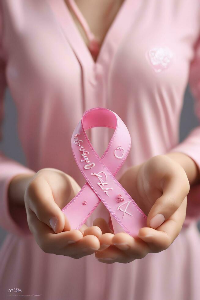 Breast cancer awarness. worlds breast cancer day pinked ribbon themed. Ai Generative photo