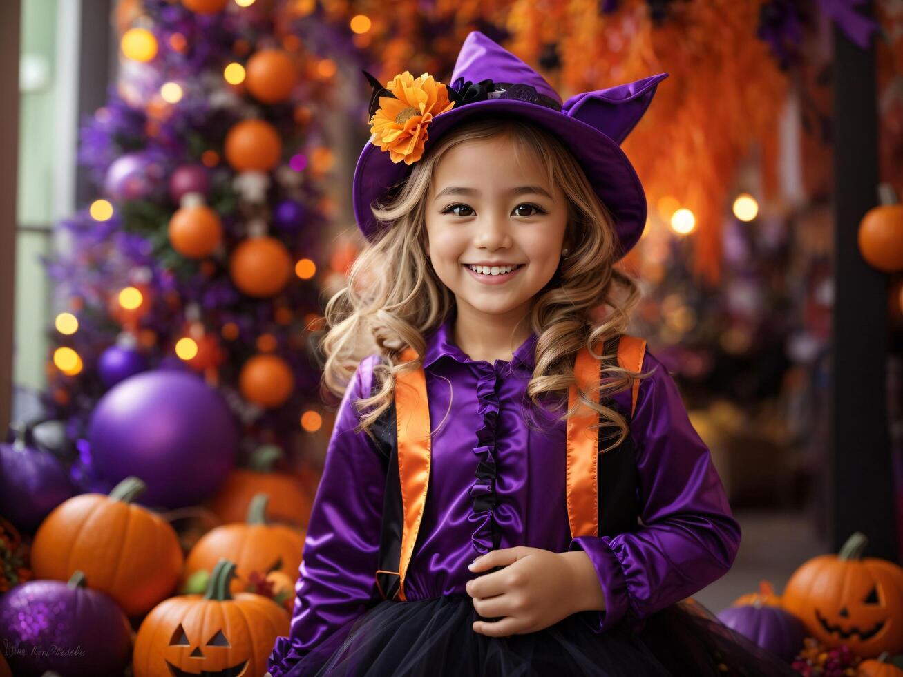 Little girl on Halloween trick or treat. Ai Generative photo