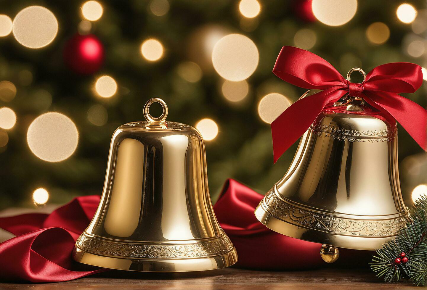 Decorated Christmas tree with ball, bell and many more. Ai Generative photo