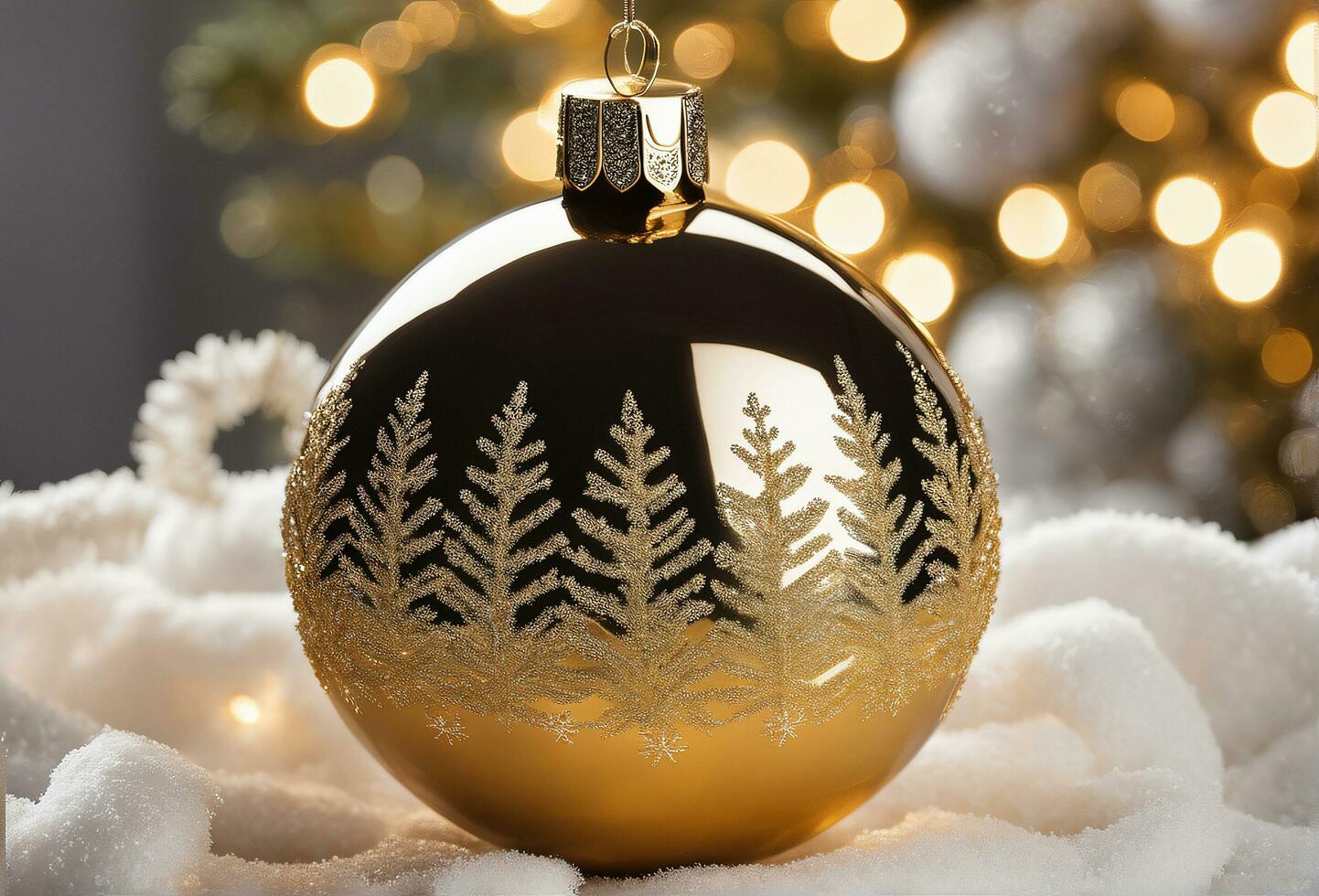 christmas celebration with decorated ball, bell, and tree. Ai Generative photo