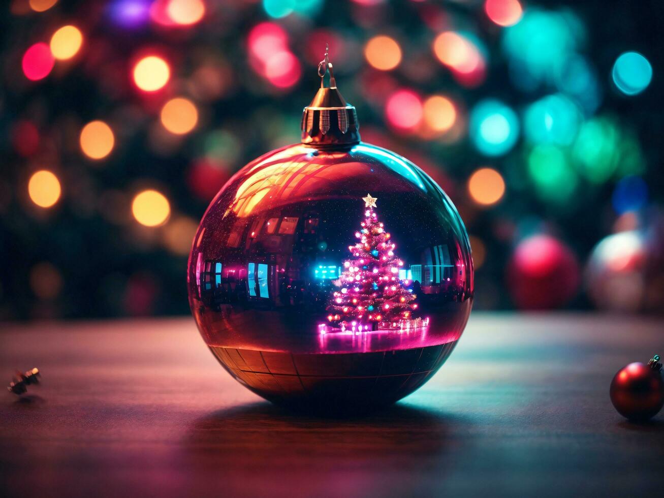 Decorated Christmas tree with ball, bell and many more. Ai Generative photo
