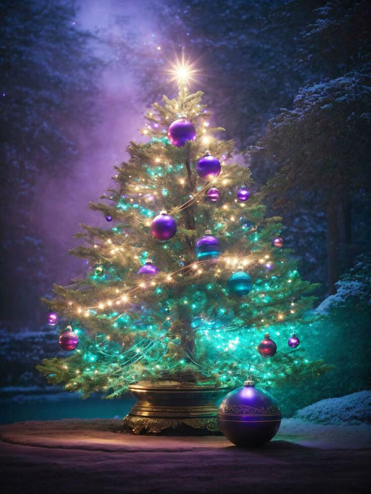 Decorated Christmas tree with ball, bell and many more. Ai Generative photo