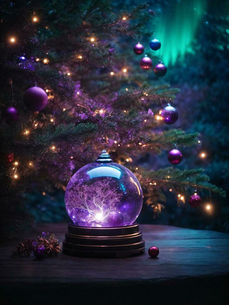 Decorated Christmas tree with ball, bell and many more. Ai Generative photo