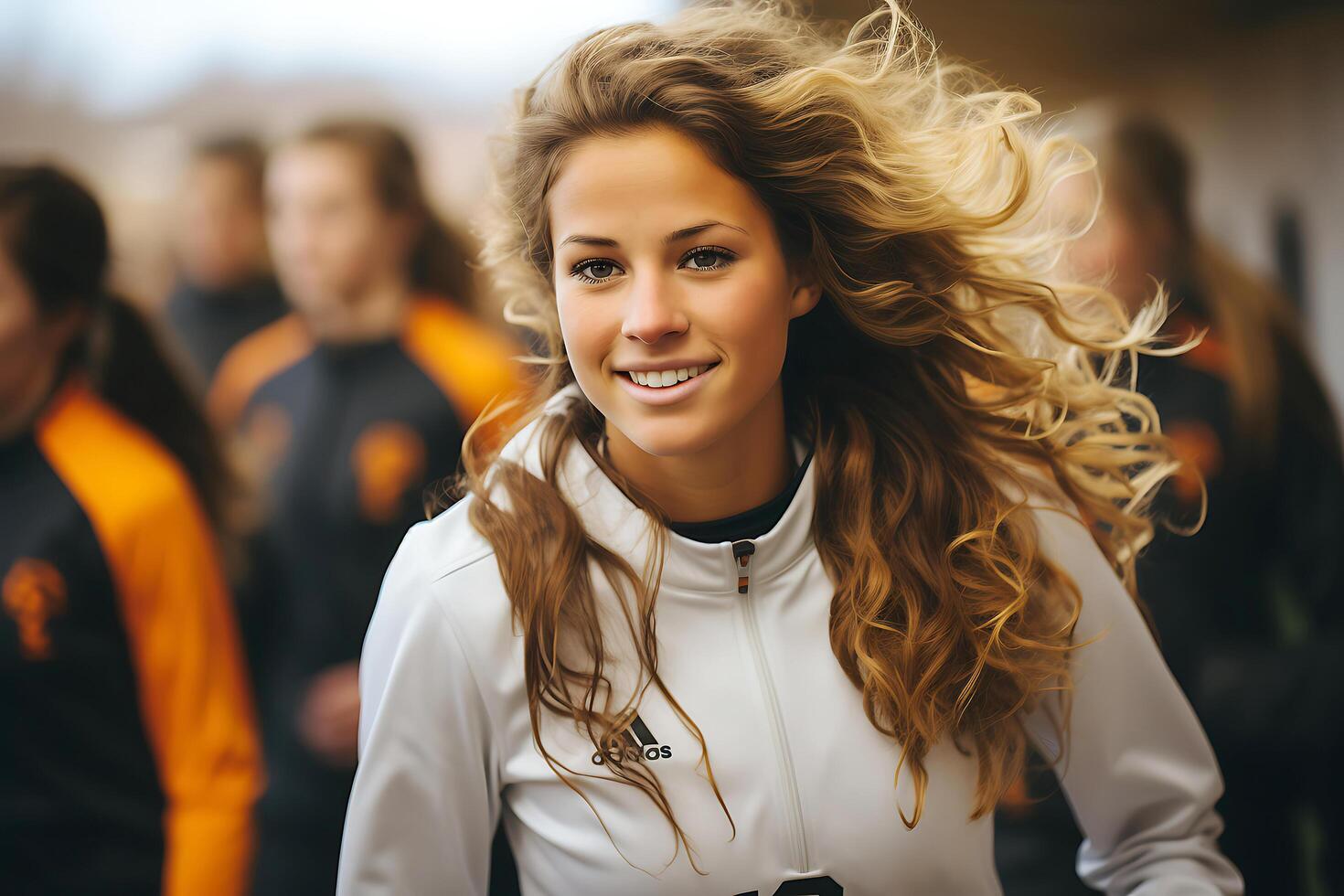 Spanish female soccer player celebrating a victory. Ai Generative photo