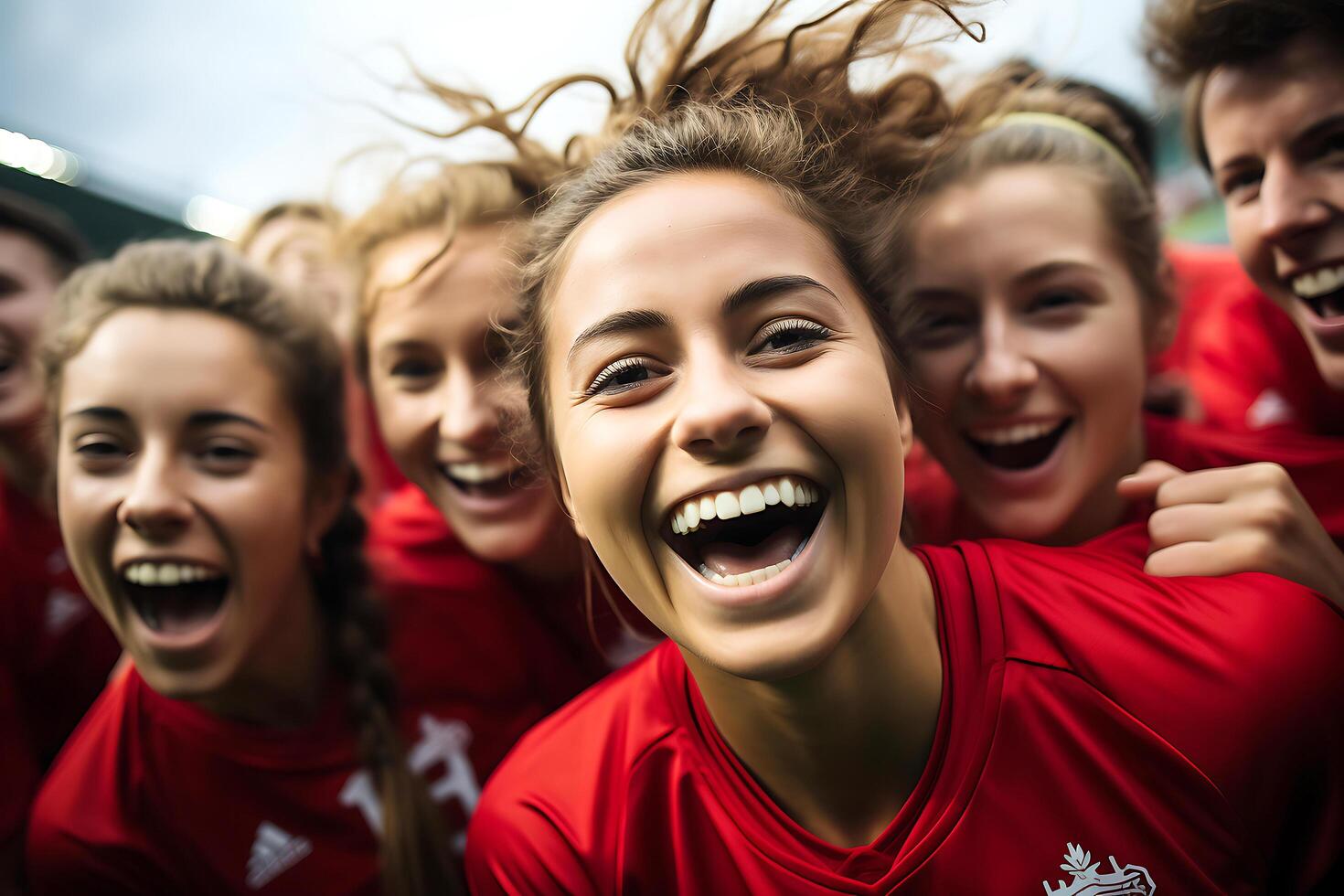 Spanish female soccer player celebrating a victory. Ai Generative photo