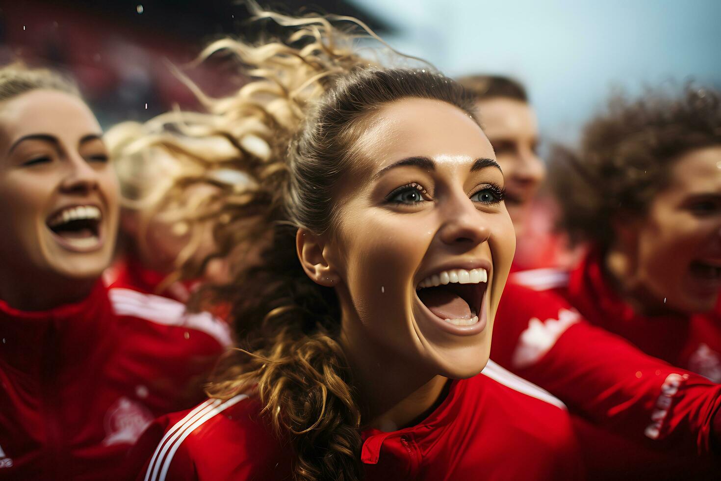 Español hembra fútbol jugador celebrando un victoria. ai generativo foto