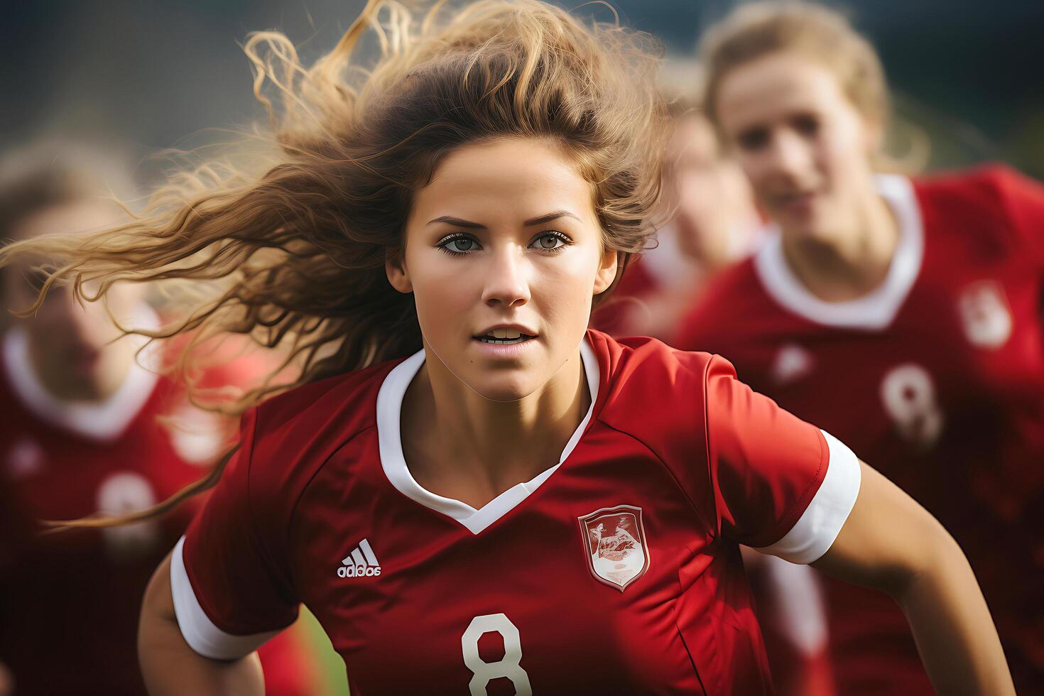 Spanish female soccer player celebrating a victory. Ai Generative photo