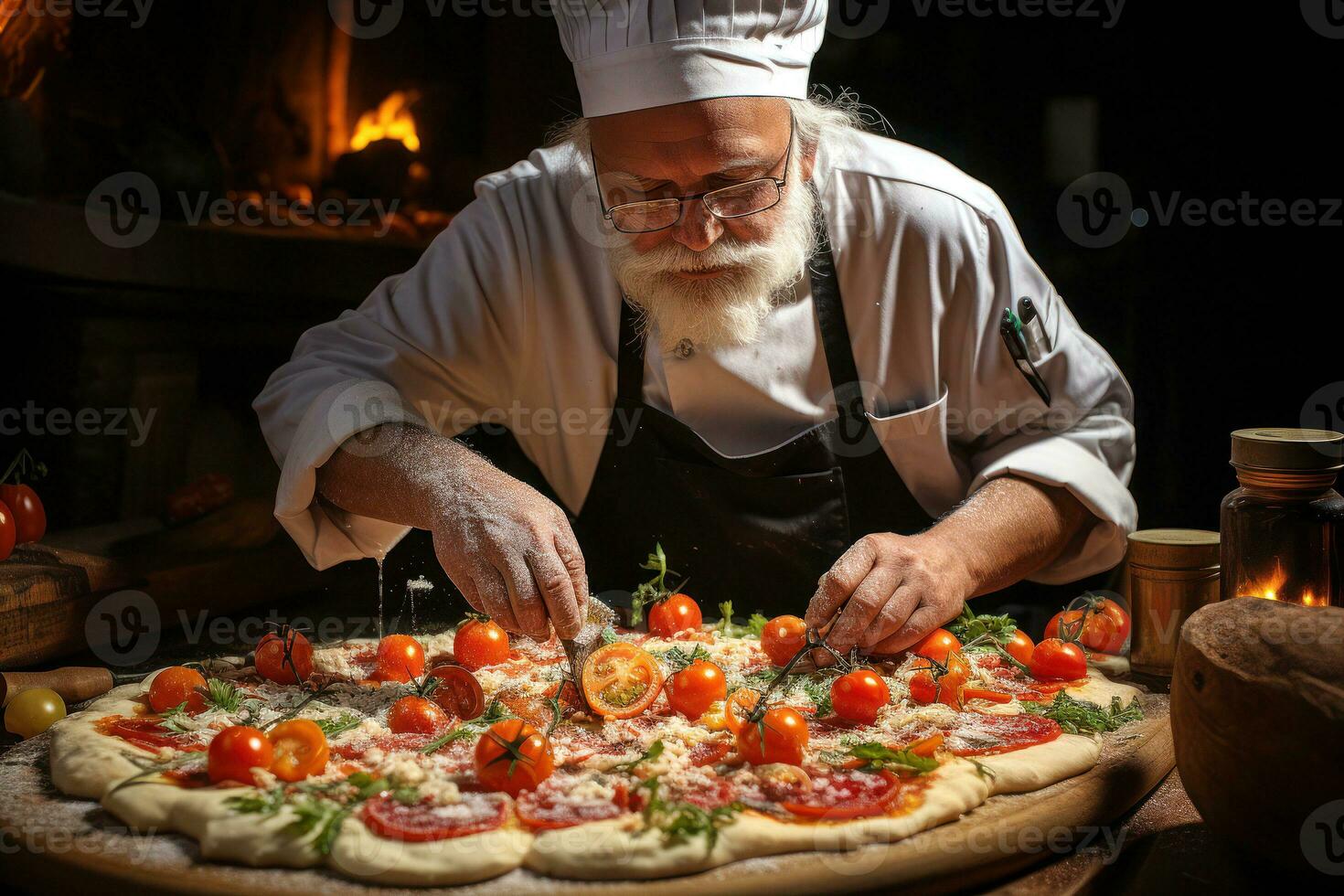 Pizza Perfection World Class Oven Baked Delights decoration with toppingsAi Generative photo