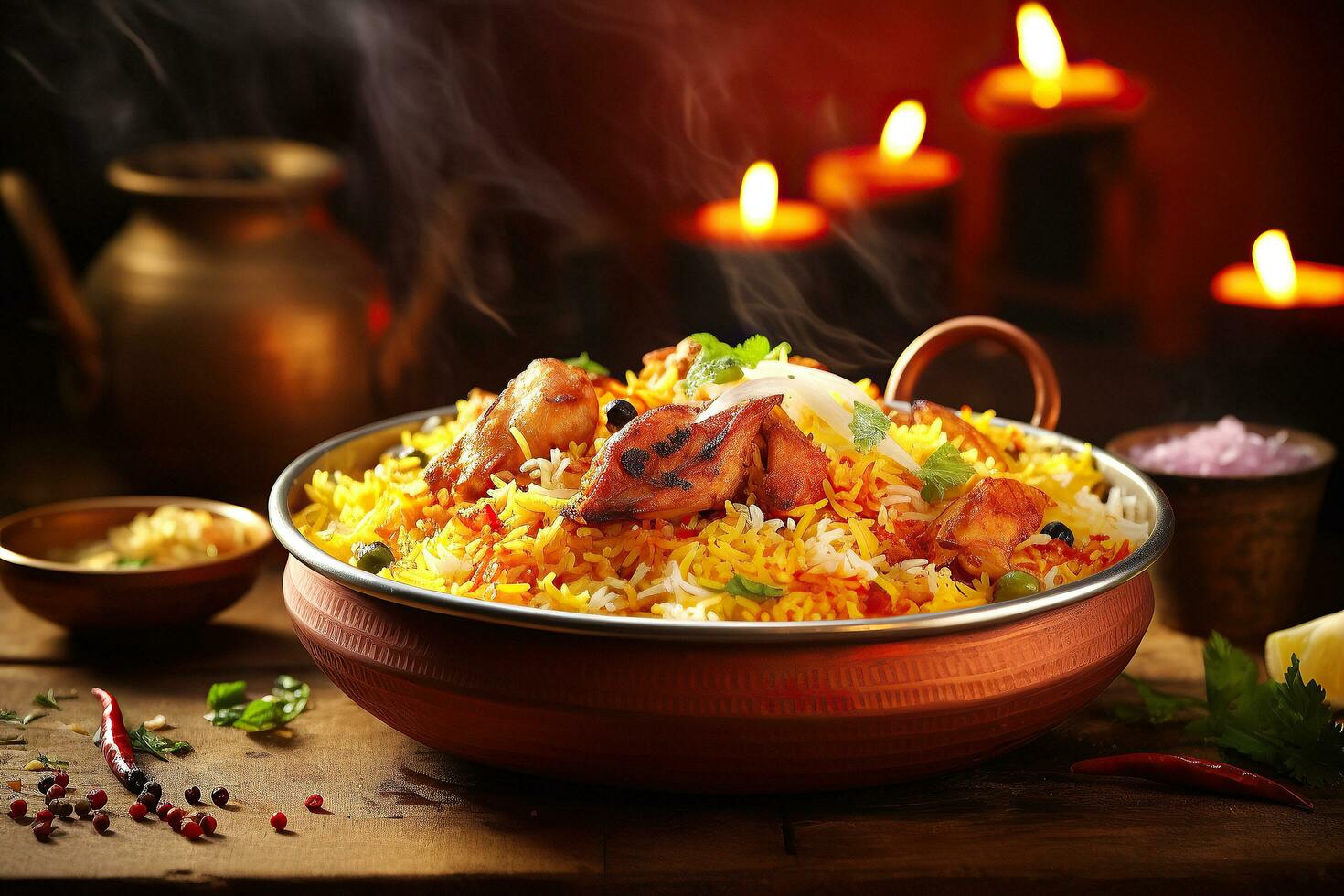 Exploring the Flavors of Authentic Pakistani Cuisine. Biryani, Kofta, Kebab, Lassi, Samosa, Jalebi. Ai Generative photo