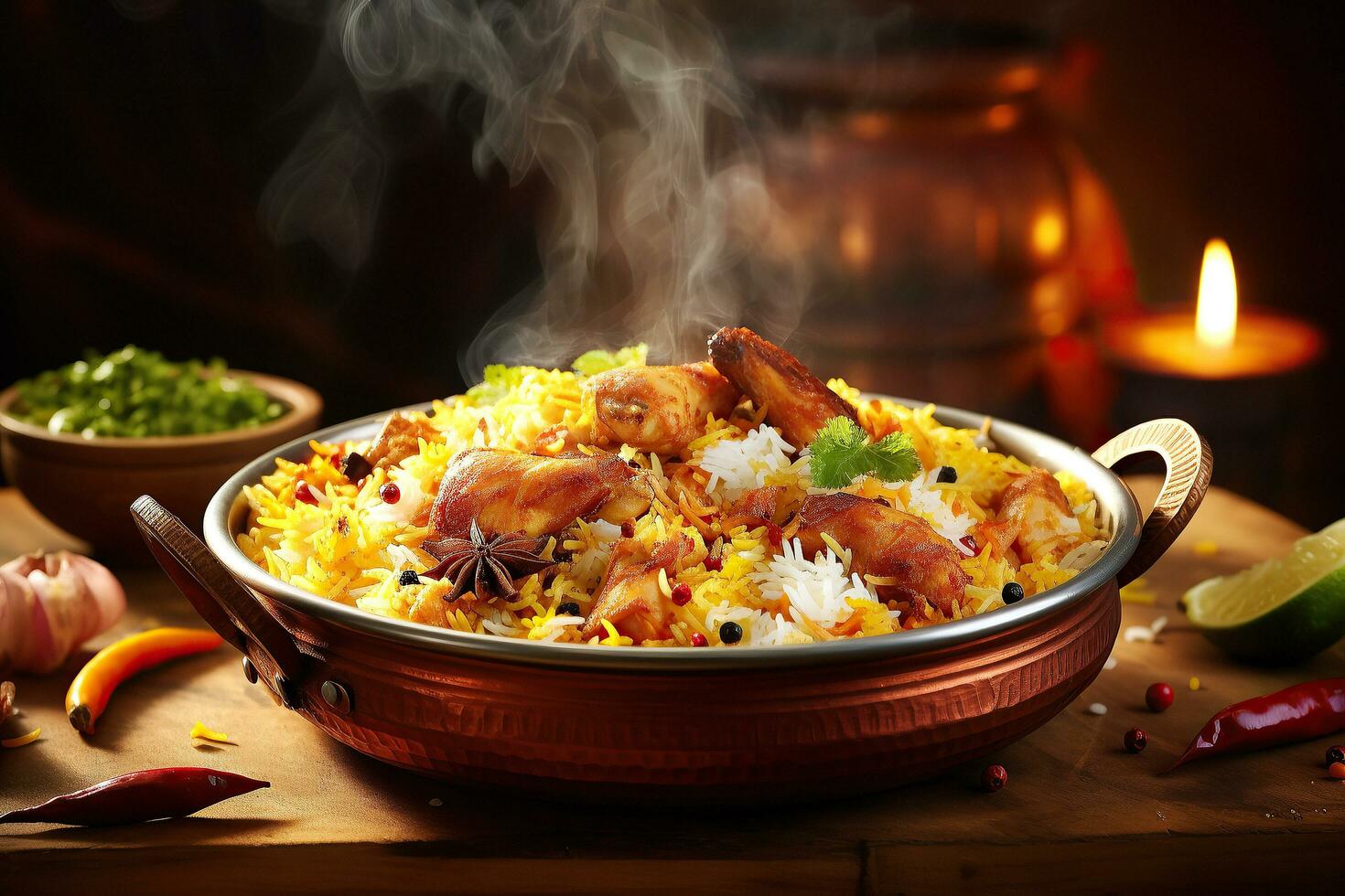 Exploring the Flavors of Authentic Pakistani Cuisine. Biryani, Kofta, Kebab, Lassi, Samosa, Jalebi. Ai Generative photo