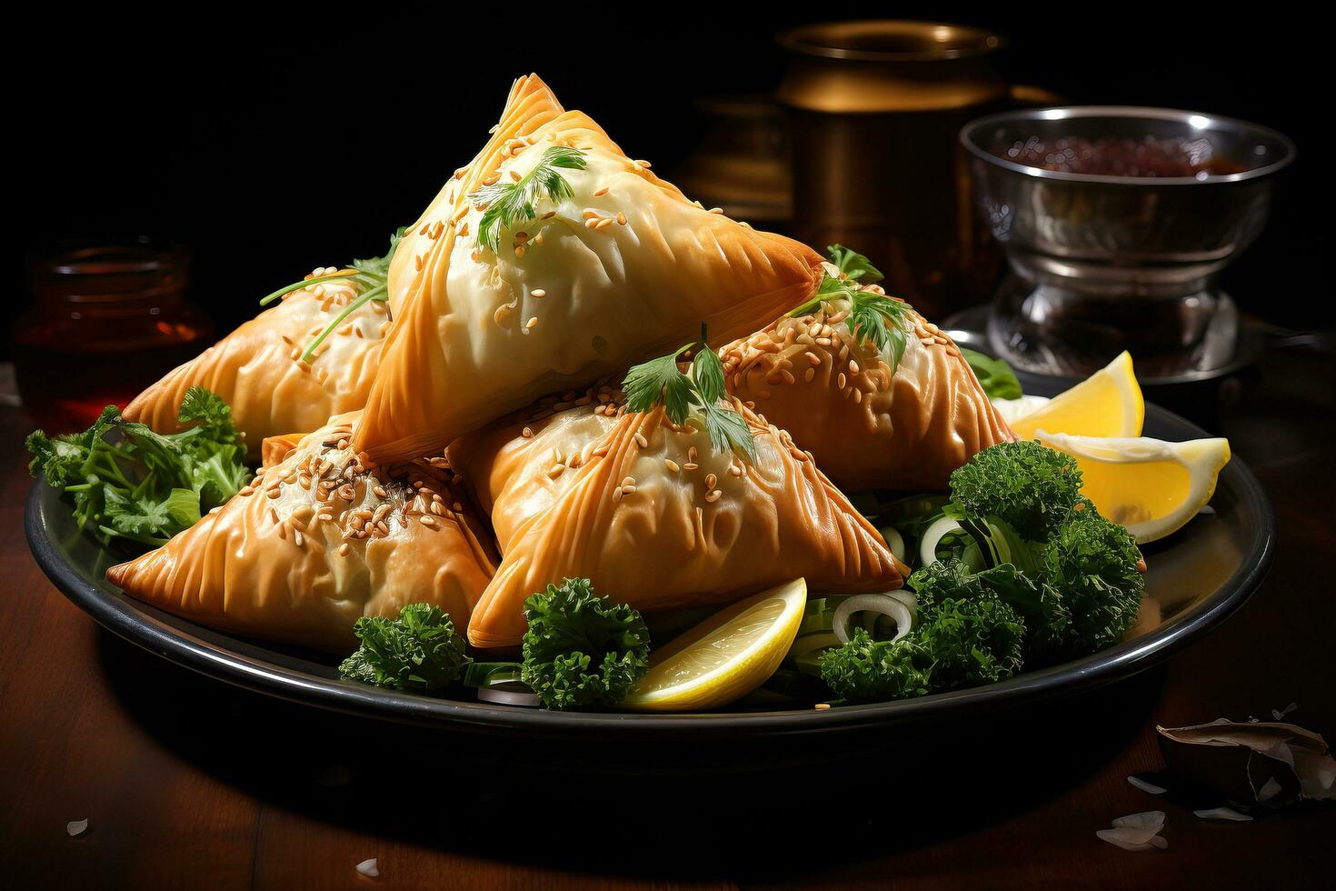 Exploring the Flavors of Authentic Pakistani Cuisine. Biryani, Kofta, Kebab, Lassi, Samosa, Jalebi. Ai Generative photo