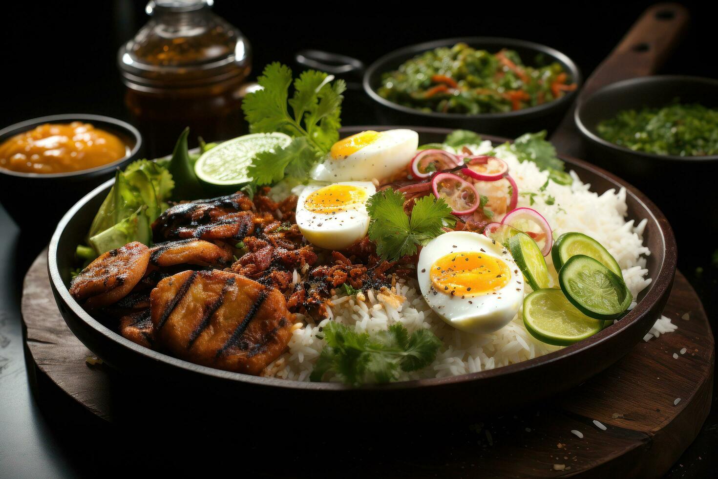 Exploring the Flavors of Authentic Pakistani Cuisine. Biryani, Kofta, Kebab, Lassi, Samosa, Jalebi. Ai Generative photo