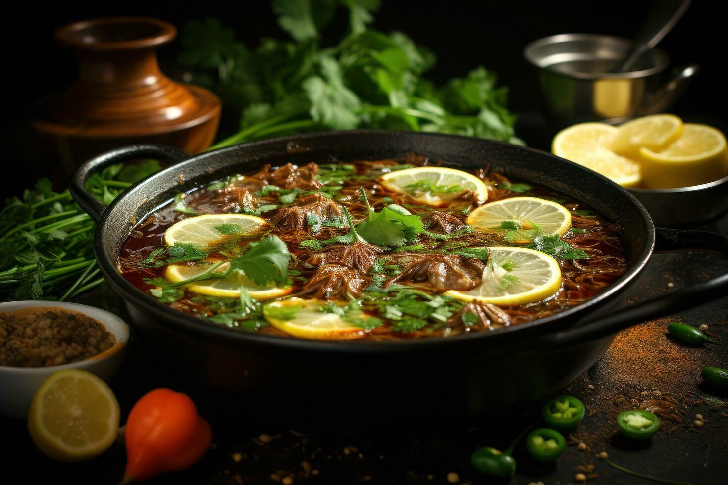 Exploring the Flavors of Authentic Pakistani Cuisine. Biryani, Kofta, Kebab, Lassi, Samosa, Jalebi. Ai Generative photo