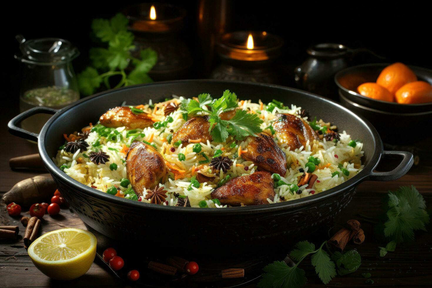 Exploring the Flavors of Authentic Pakistani Cuisine. Biryani, Kofta, Kebab, Lassi, Samosa, Jalebi. Ai Generative photo