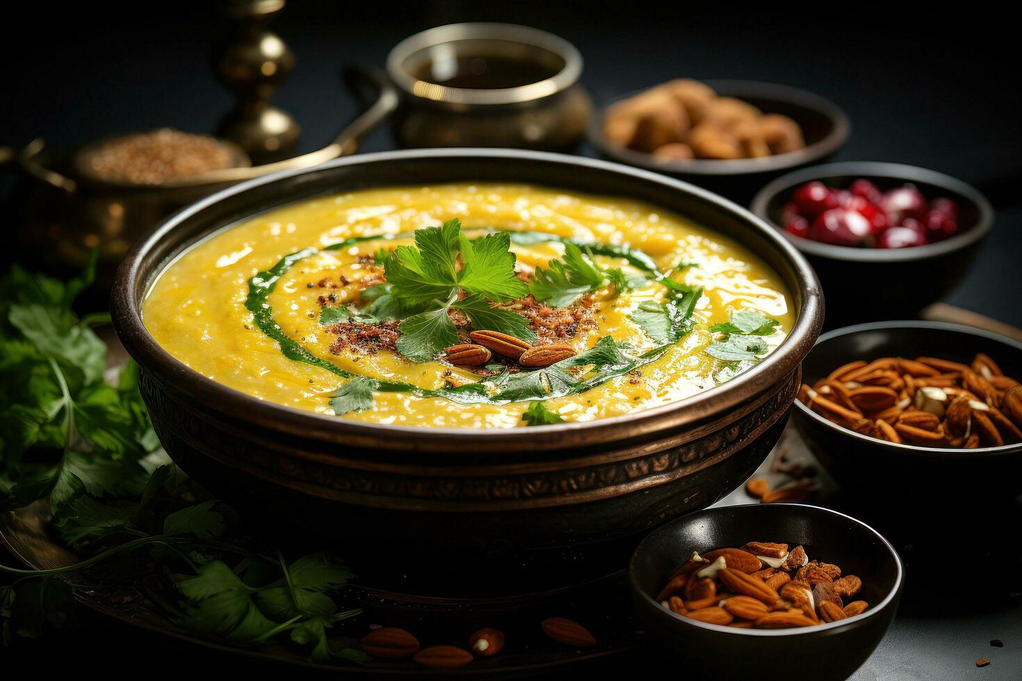 Exploring the Flavors of Authentic Pakistani Cuisine. Biryani, Kofta, Kebab, Lassi, Samosa, Jalebi. Ai Generative photo