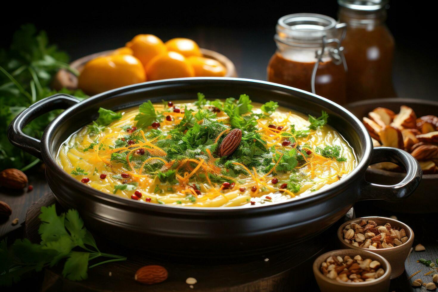 Exploring the Flavors of Authentic Pakistani Cuisine. Biryani, Kofta, Kebab, Lassi, Samosa, Jalebi. Ai Generative photo
