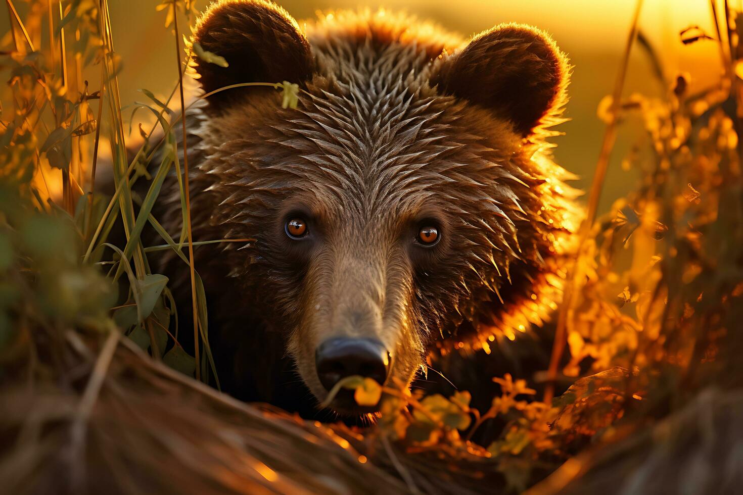 Grizzly bear mother and cubs. HD Quality Razor sharp images. Ai Generative photo