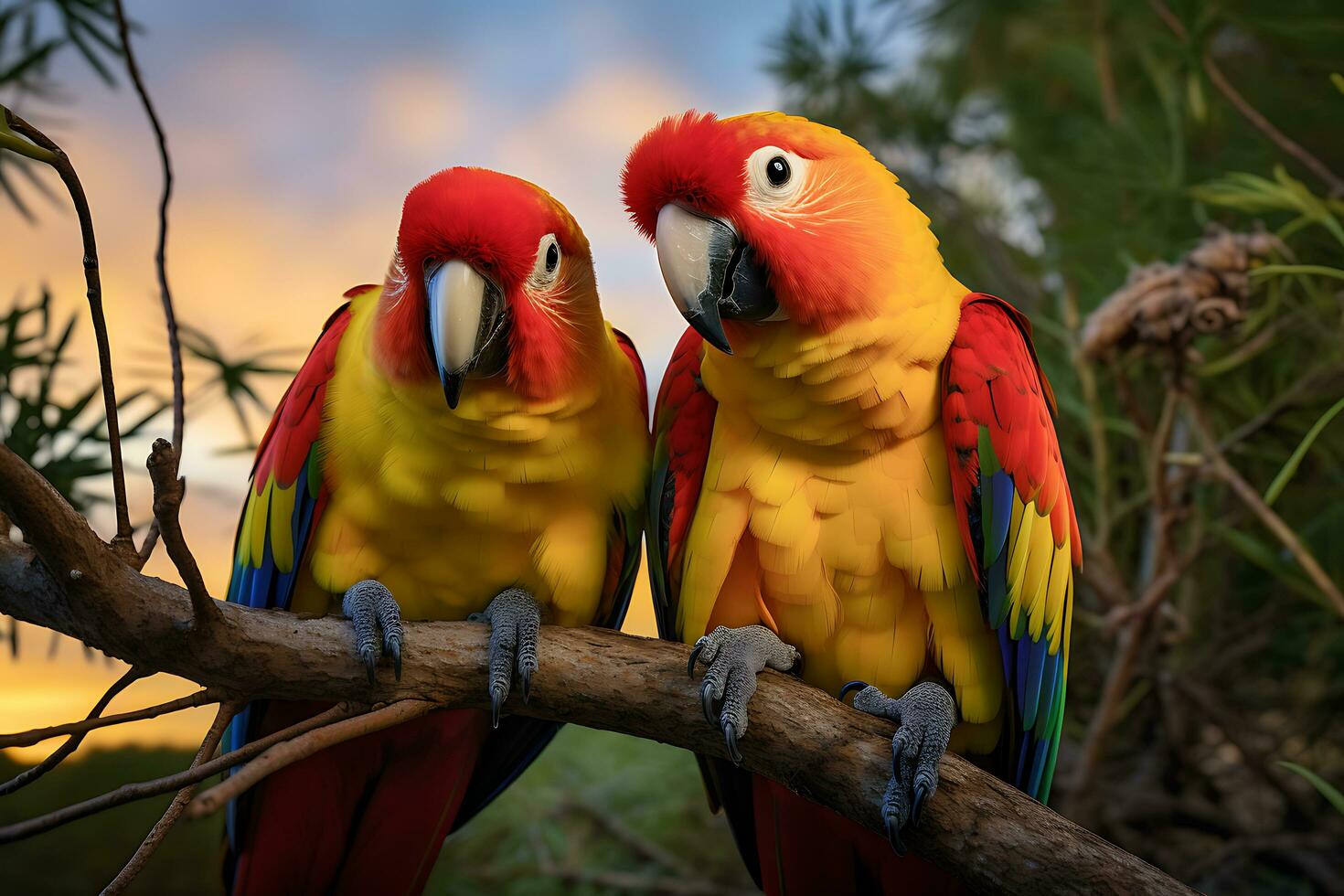 parot in tree. sharp images. Ai Generative photo