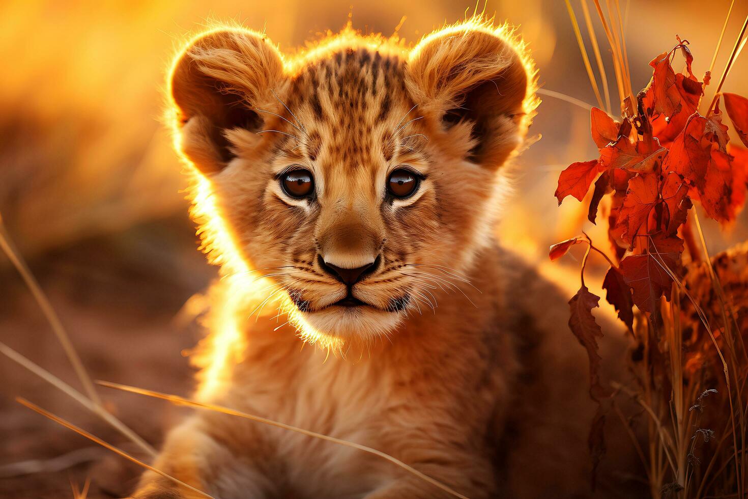 Golden Hour Majesty. Lioness and Cubs Wildlife Photograph. AI Generative photo