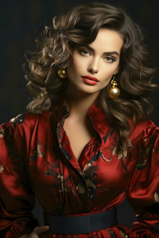 Portrait of most beautiful woman. Professional fashion model posing for modern magazine, demonstrate latest trends of fashion world and design. Ai Generative photo