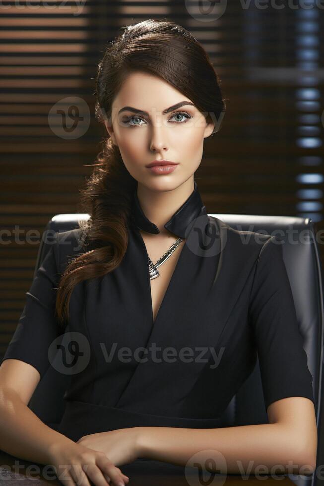 A Happy succesfull young businesswoman, female carreer concept. Modern office worker. Ai Generative photo