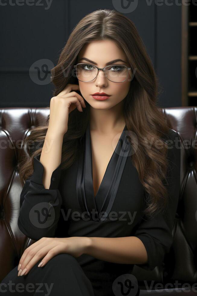 A Happy succesfull young businesswoman, female carreer concept. Modern office worker. Ai Generative photo