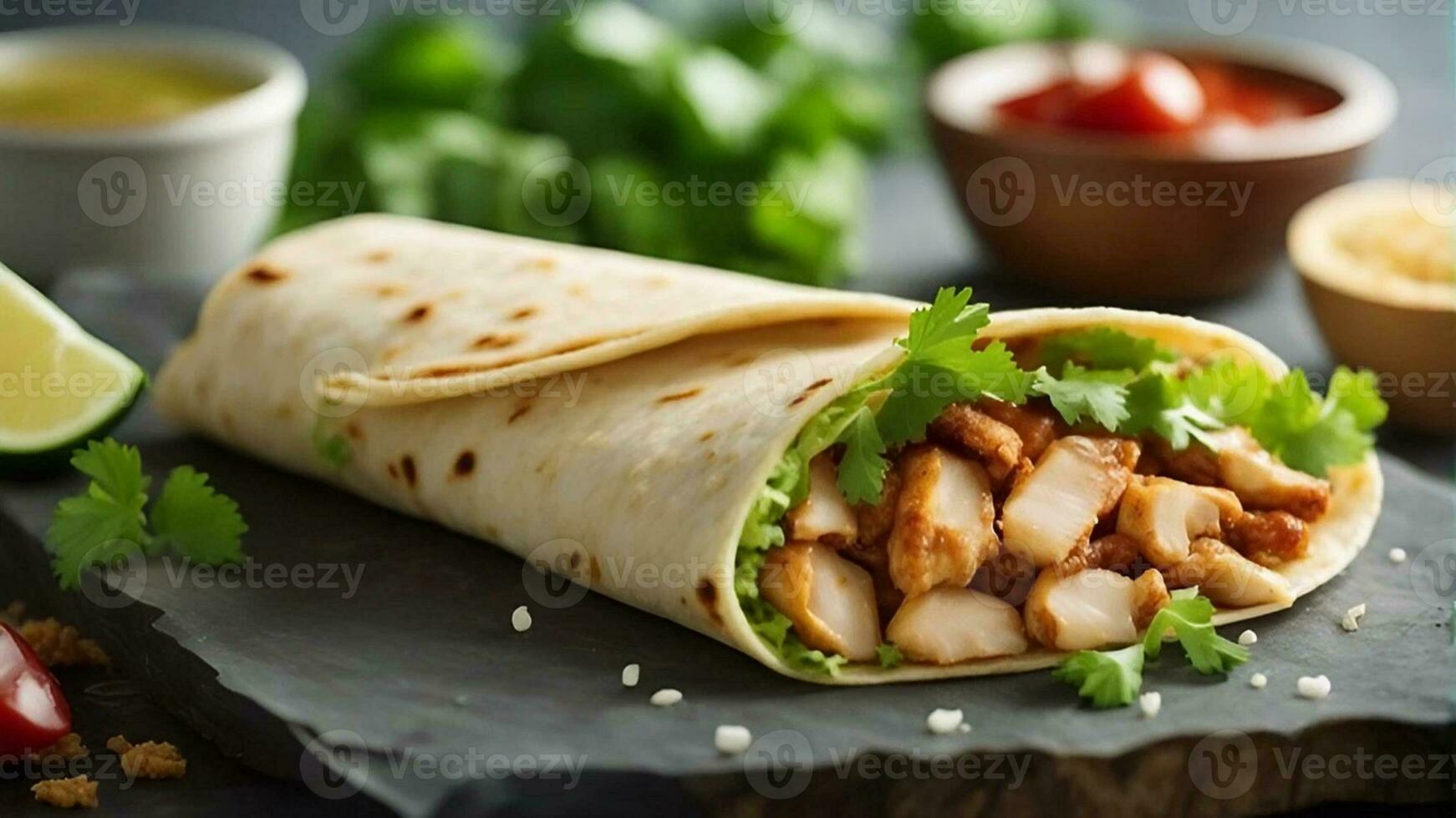 Kebab vegetable taco tortilla Shawarma with beef in pita bread food AI generated image photo