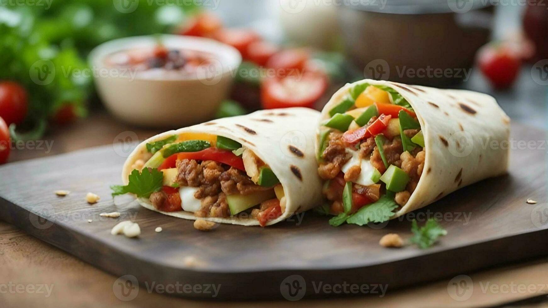 Kebab vegetable taco tortilla Shawarma with beef in pita bread food AI generated image photo