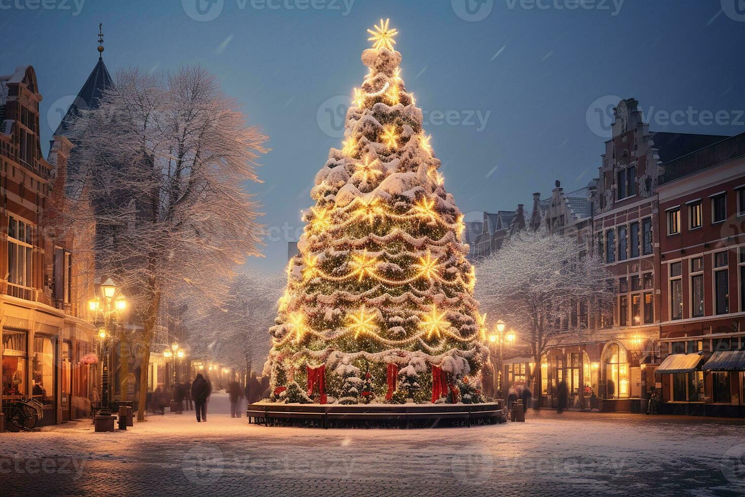 Ai generated Image of christmas celebration tree in modern and classical design in the street and nature and interior photo