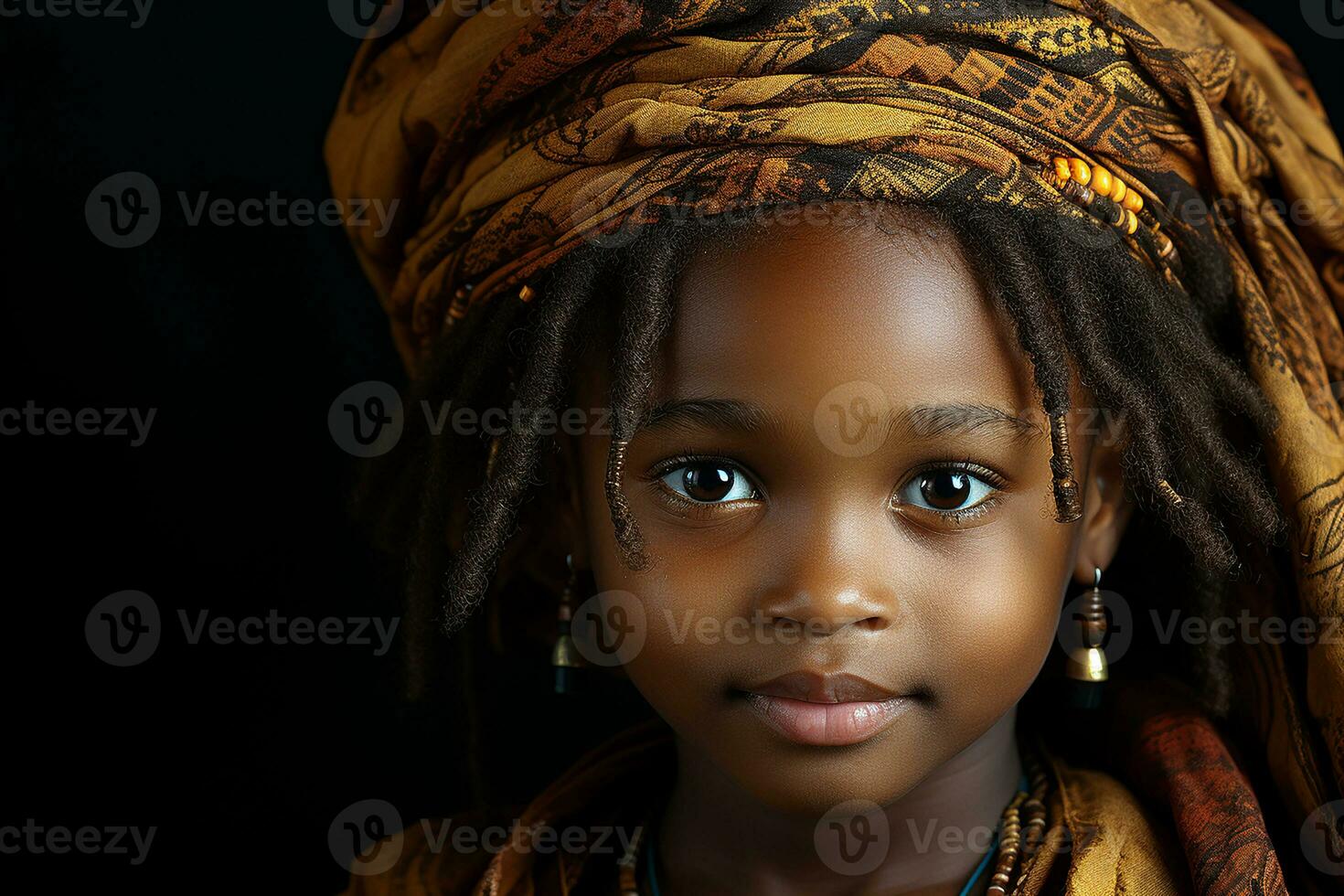 Ai generated studio portrait of cute little curly african girl on different colours background photo
