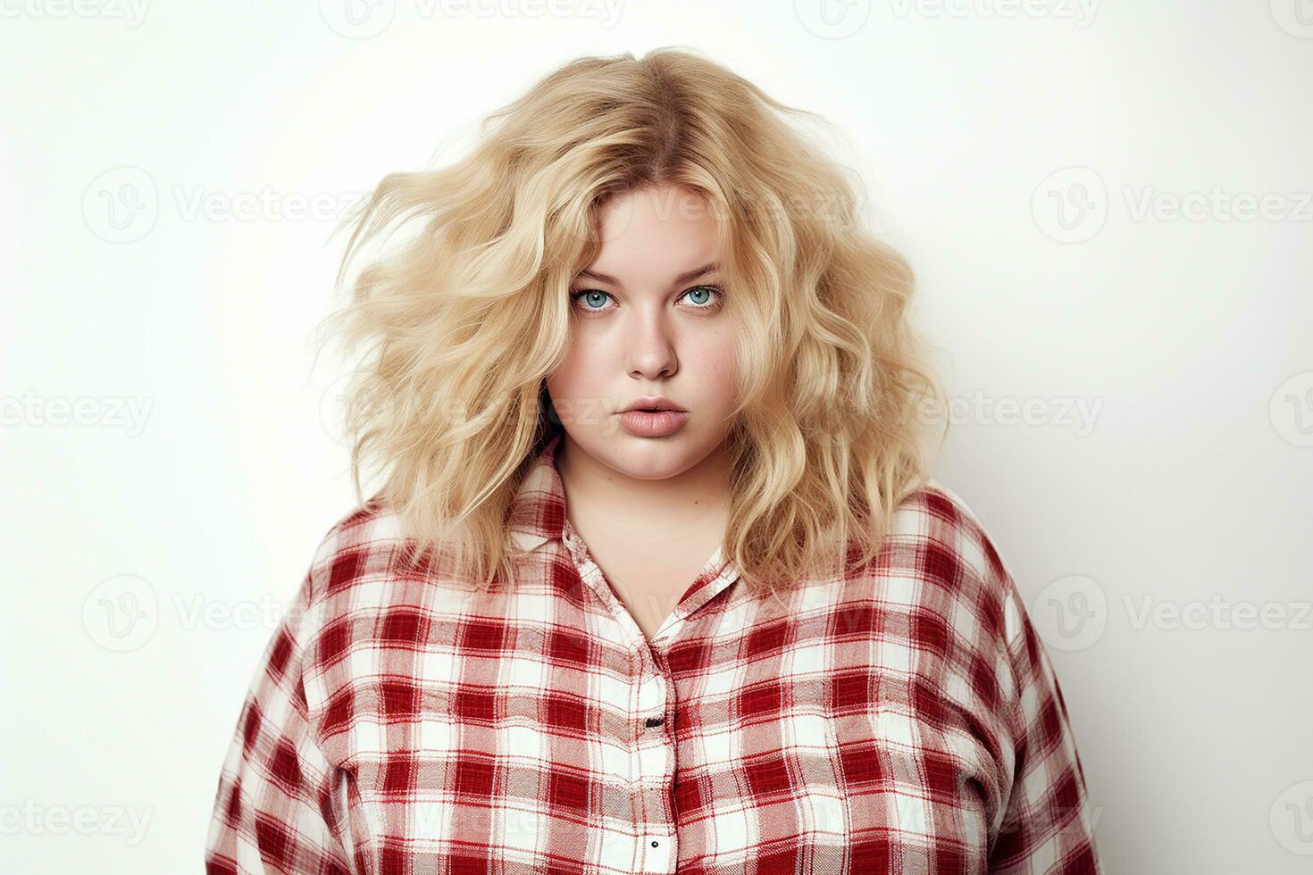 Ai generated Studio portrait of beautiful fat overweighted woman on different colour background photo