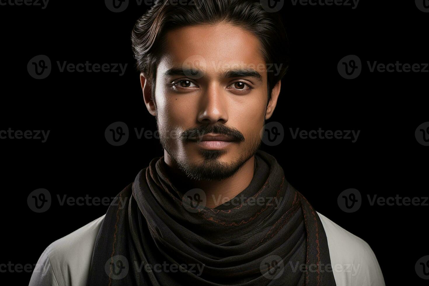 Ai generated Studio portrait of handsome indian man on colour background photo