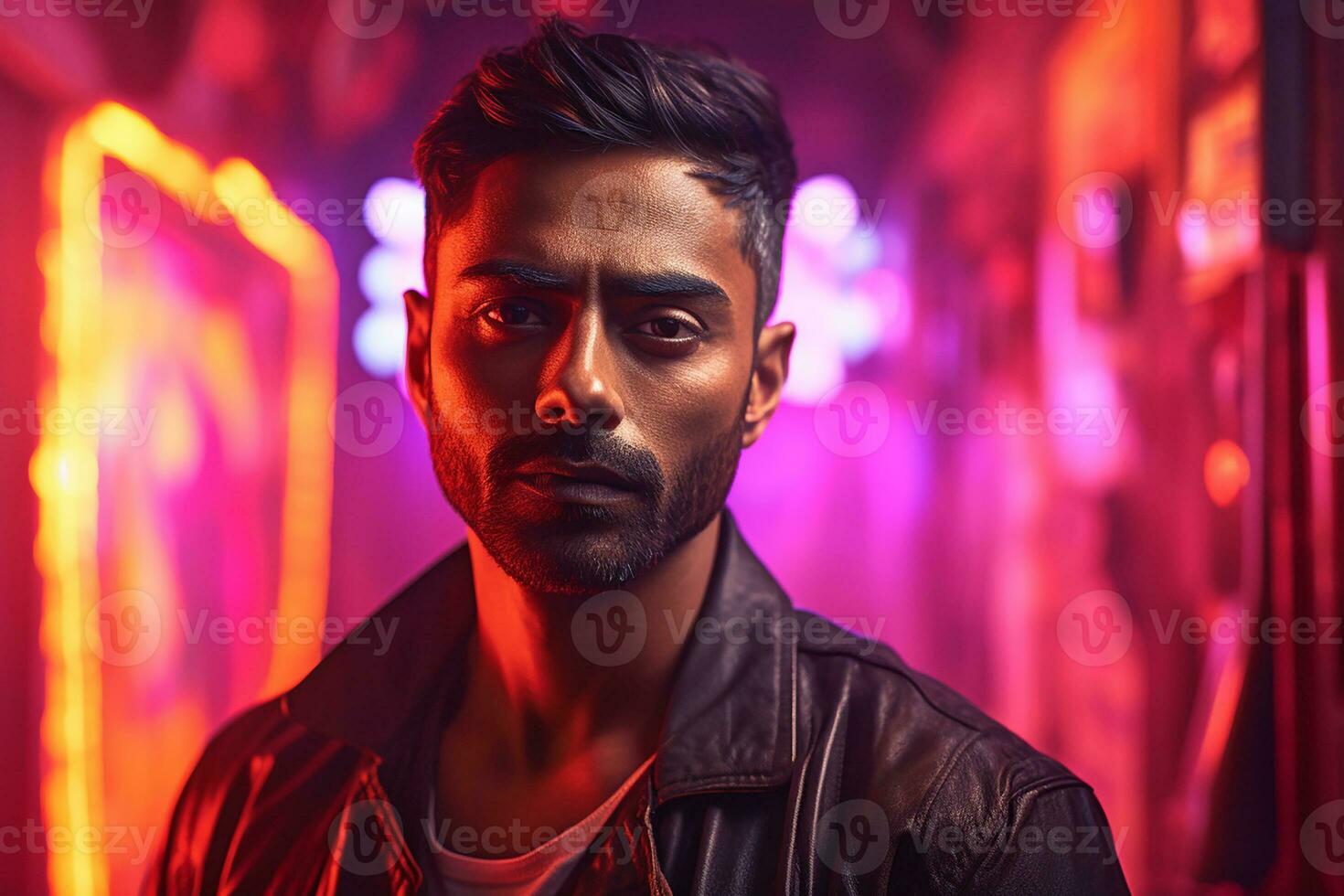 Ai generated Studio portrait of handsome indian man on colour background photo