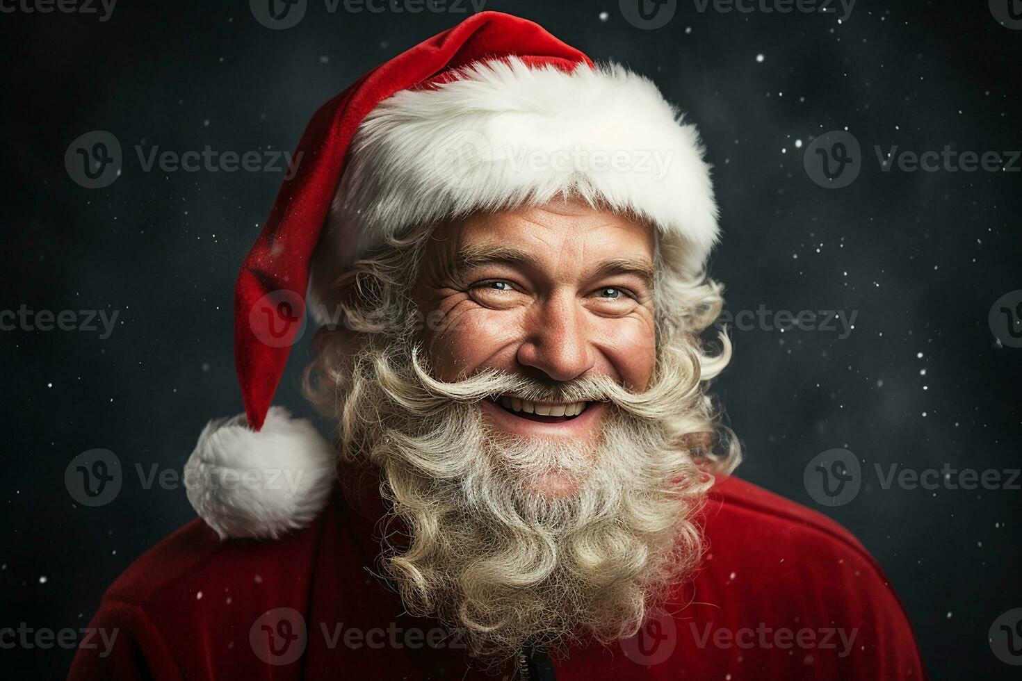 ai generado retrato de hermoso sonriente hombre en Papa Noel claus vistiendo foto