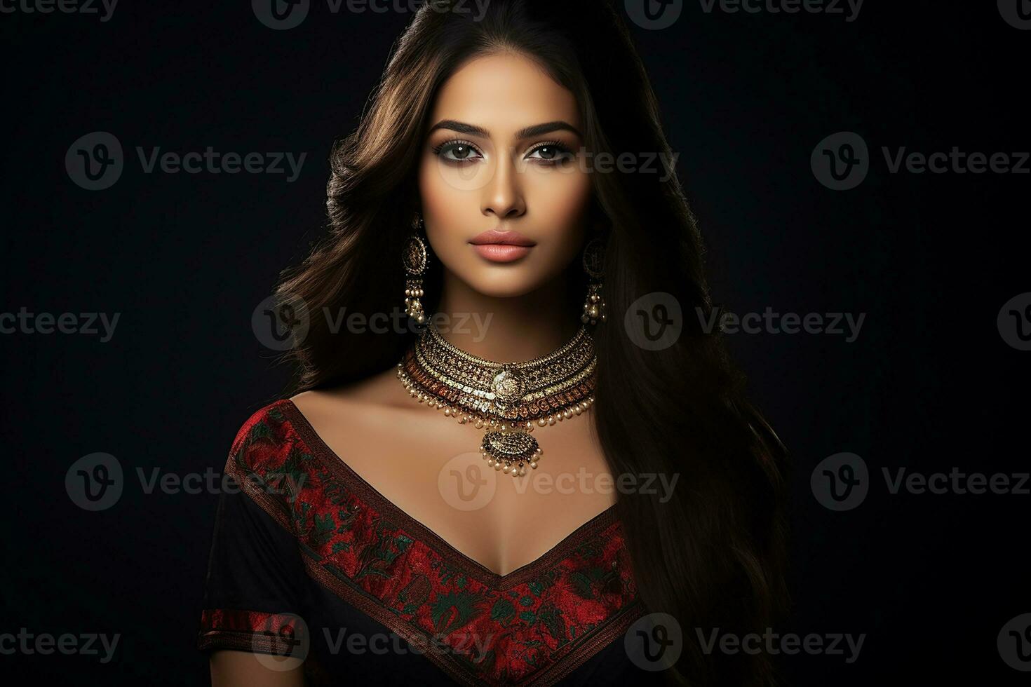 Ai generated Studio portrait of beautiful indian woman in casual and national dress in different colours background photo